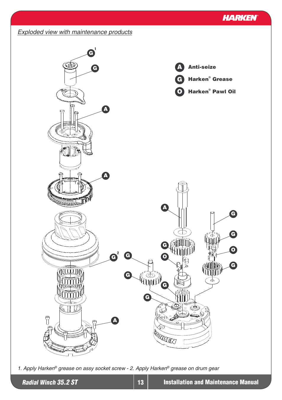 2 st, Radial winch | Harken 35.2ST Winche User Manual | Page 13 / 20