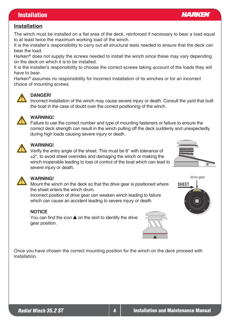 Installation | Harken 35.2ST Winche User Manual | Page 4 / 20