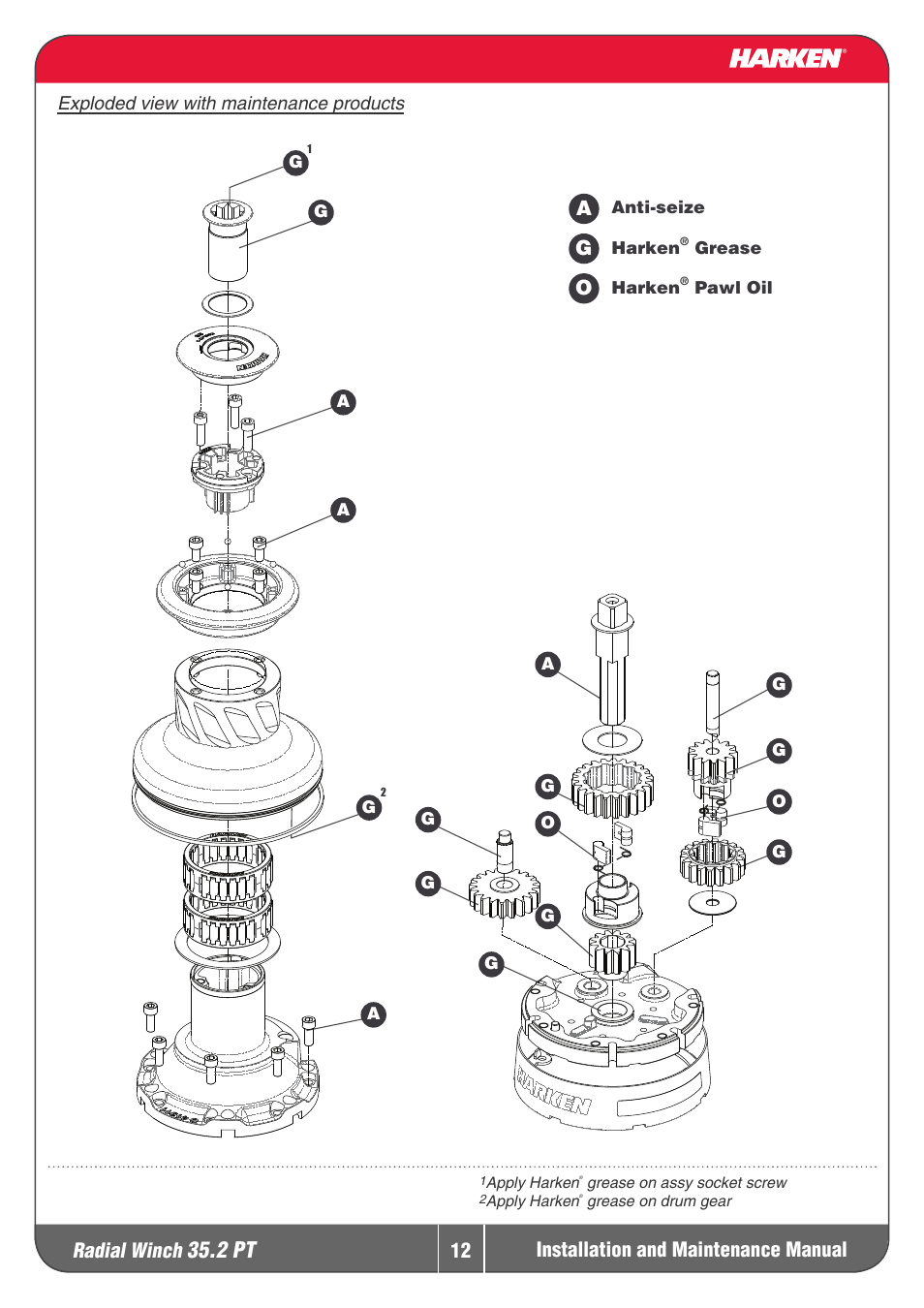 2 pt, Radial winch, Installation and maintenance manual | Harken 35.2PT Winche User Manual | Page 12 / 17