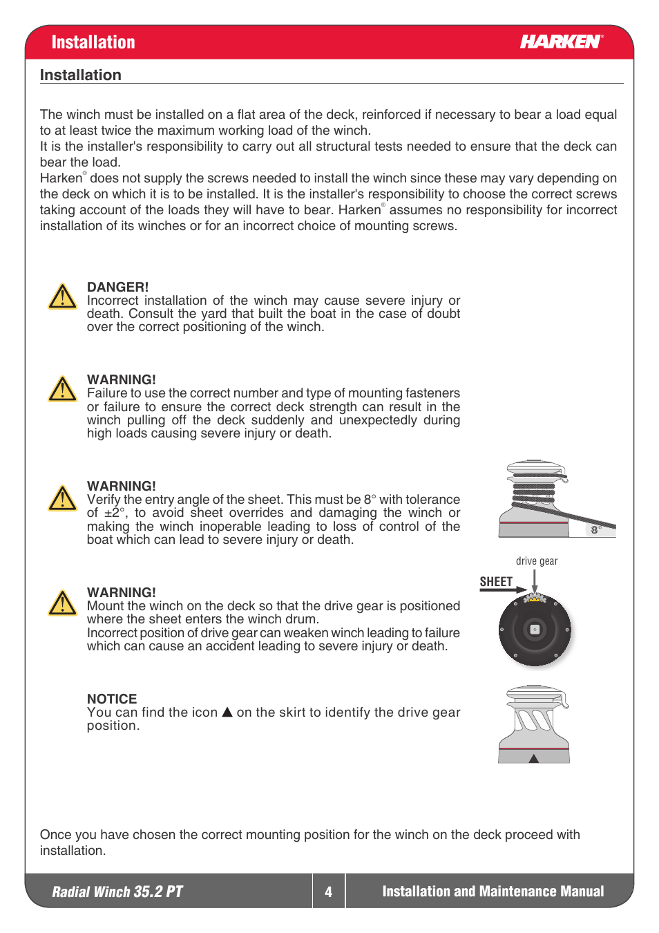 Installation | Harken 35.2PT Winche User Manual | Page 4 / 17