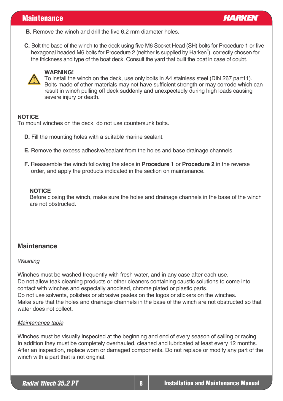 Maintenance | Harken 35.2PT Winche User Manual | Page 8 / 17