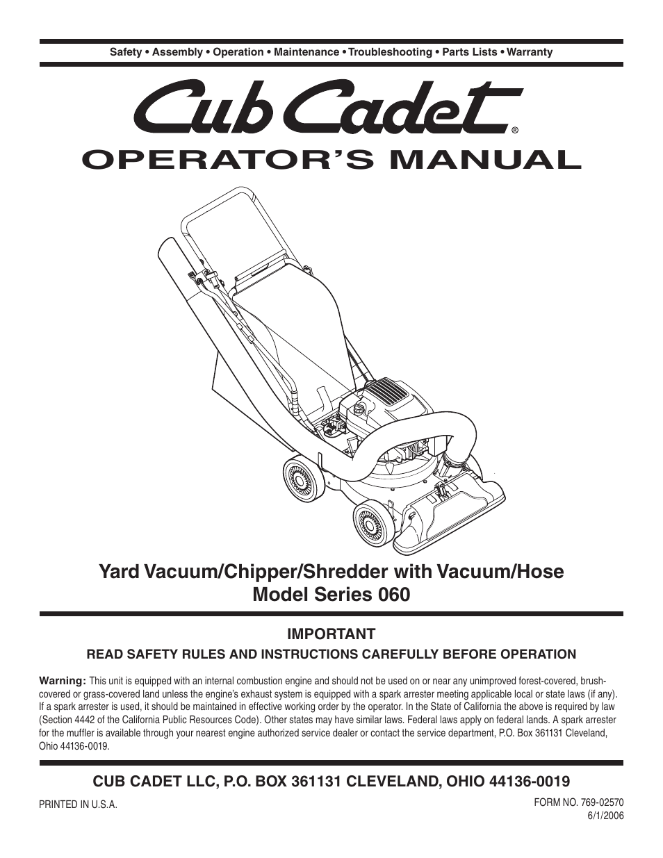 Cub Cadet 60 User Manual | 24 pages