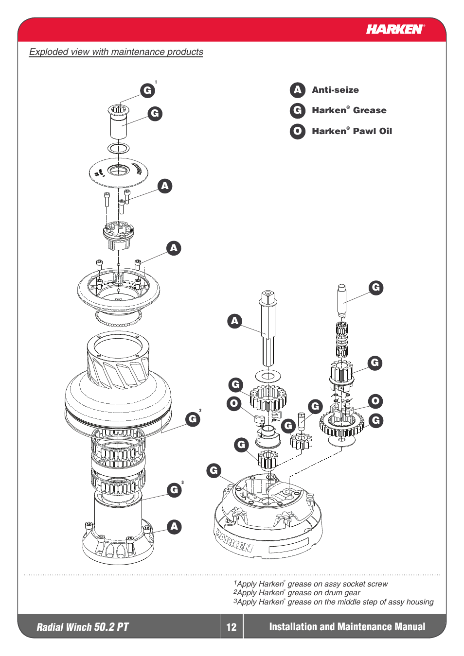 2 pt, Radial winch | Harken 50.2PT Winche User Manual | Page 12 / 17