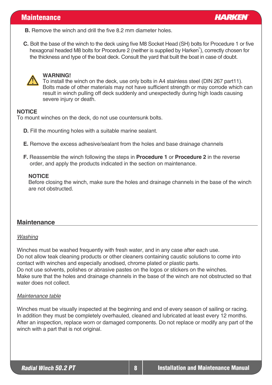 Maintenance | Harken 50.2PT Winche User Manual | Page 8 / 17