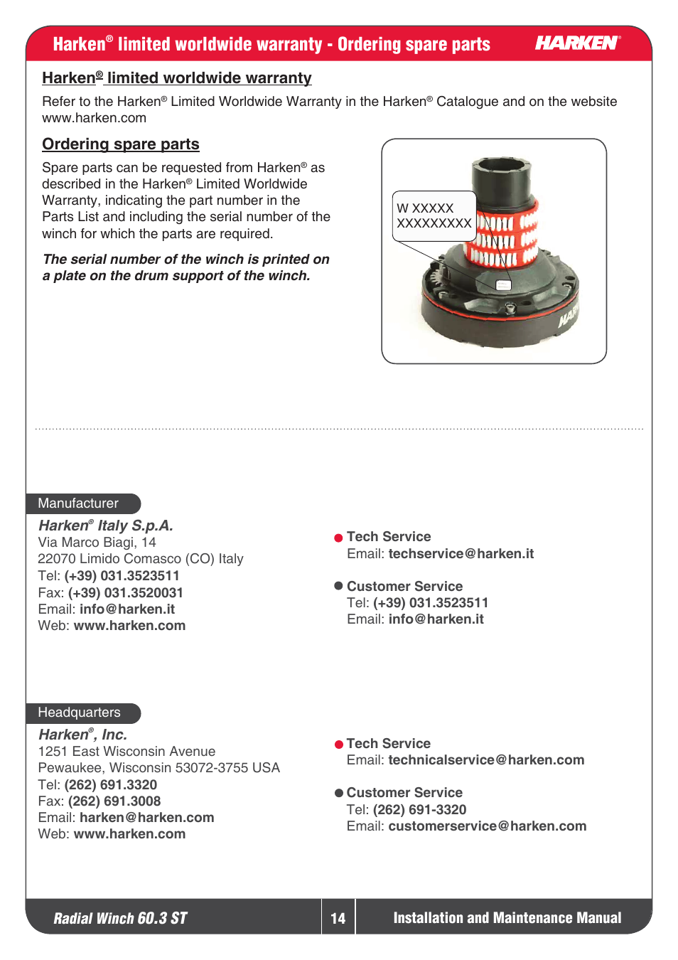 Limited worldwide warranty - ordering spare parts, 3 st, Harken | Limitedworldwidewarranty, Orderingspareparts | Harken 60.3ST Winche User Manual | Page 14 / 19
