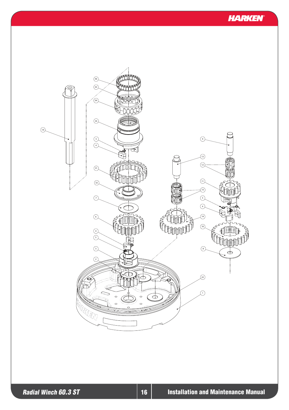 3 st, Radial winch, Installation and maintenance manual | Harken 60.3ST Winche User Manual | Page 16 / 19