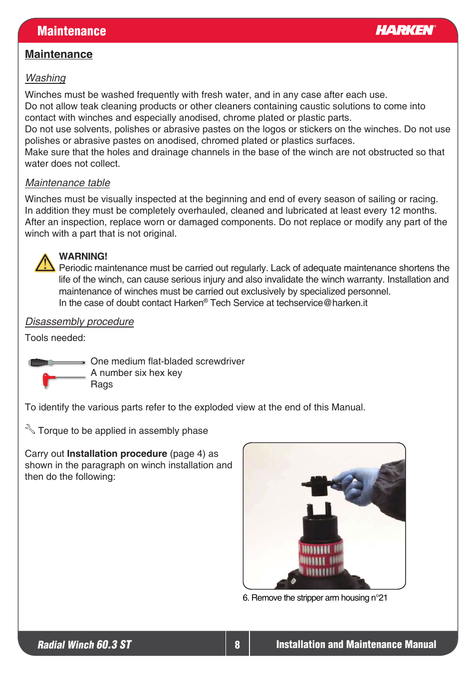 Maintenance | Harken 60.3ST Winche User Manual | Page 8 / 19
