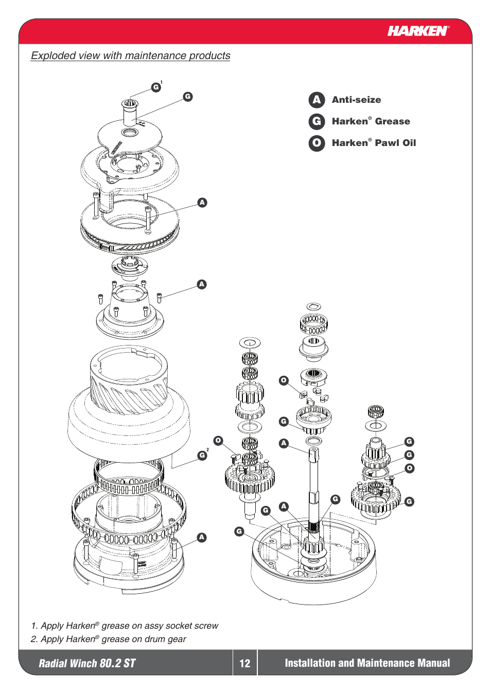 2 st, Radial winch | Harken 80.2ST Winche User Manual | Page 12 / 18