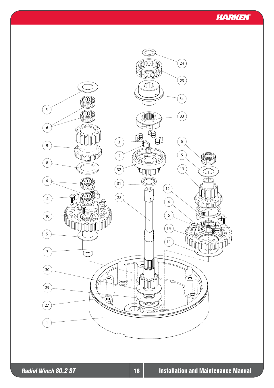2 st, Radial winch, Installation and maintenance manual | Harken 80.2ST Winche User Manual | Page 16 / 18