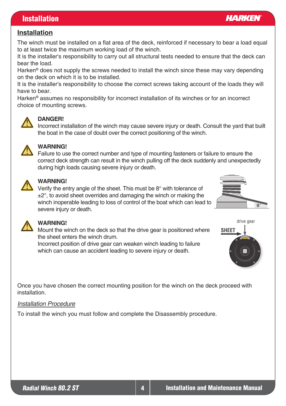 Installation | Harken 80.2ST Winche User Manual | Page 4 / 18