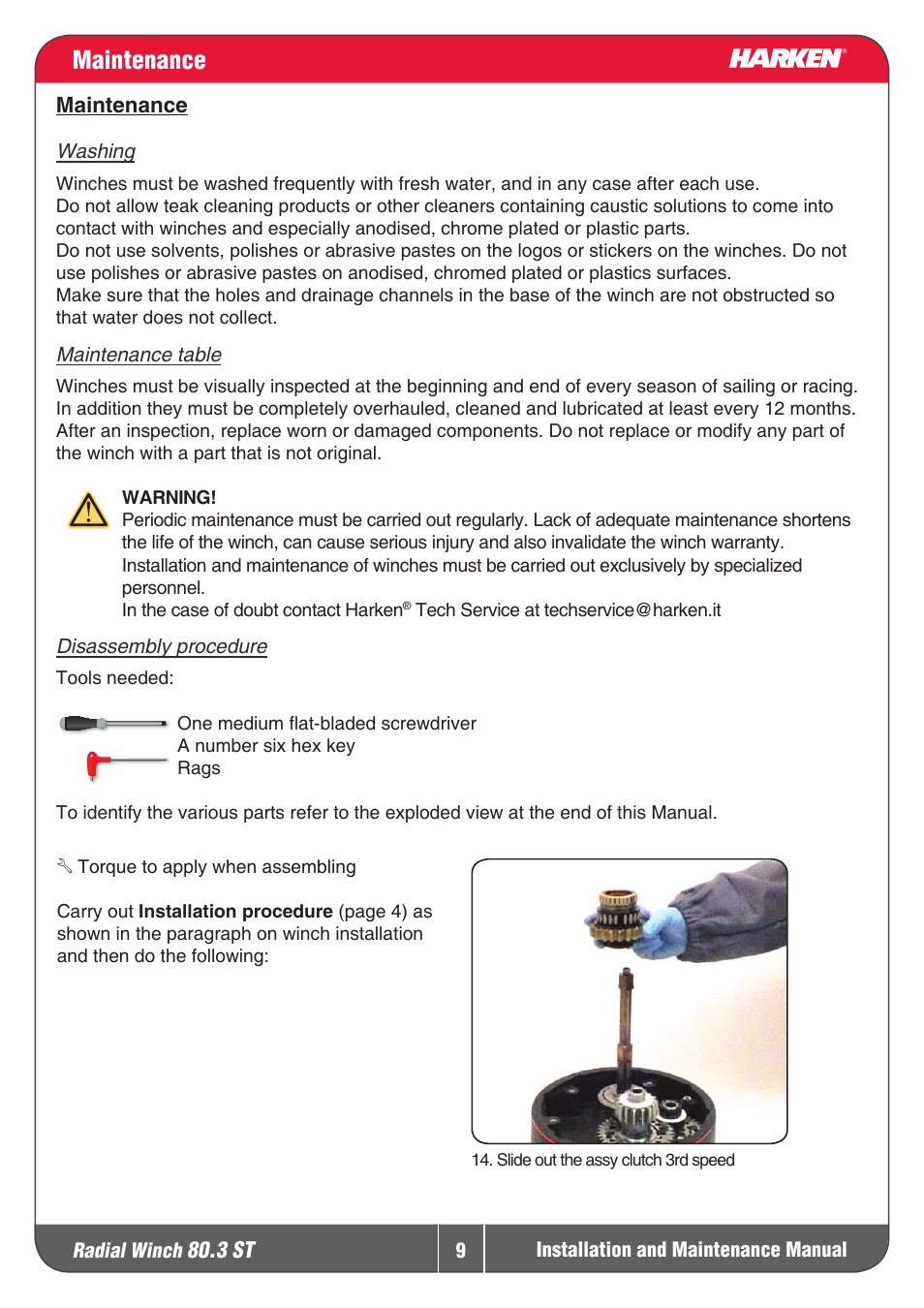 Maintenance | Harken 80.3ST Winche User Manual | Page 9 / 19