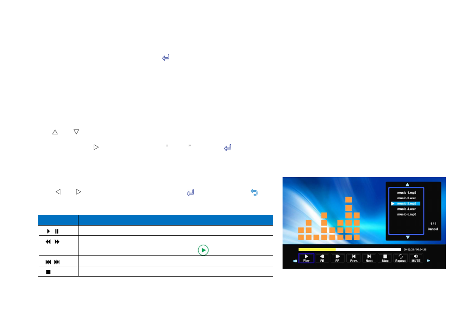 Music play option menu (remote control only) | HB Optoelectronic HBP200 User Manual | Page 24 / 43