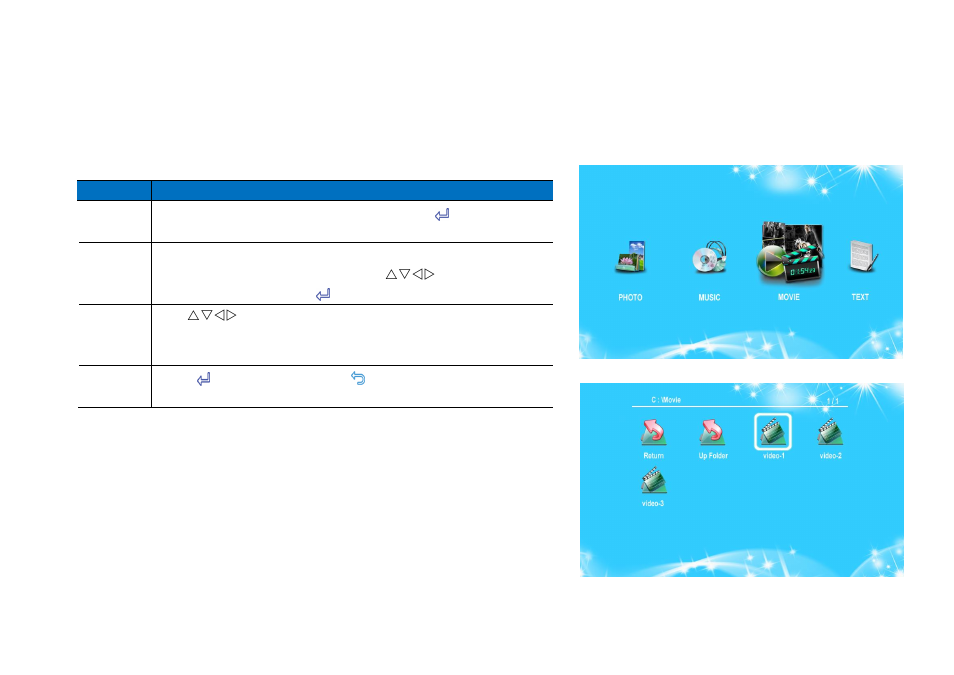 Watching videos, Playing video files | HB Optoelectronic HBP503D User Manual | Page 35 / 65