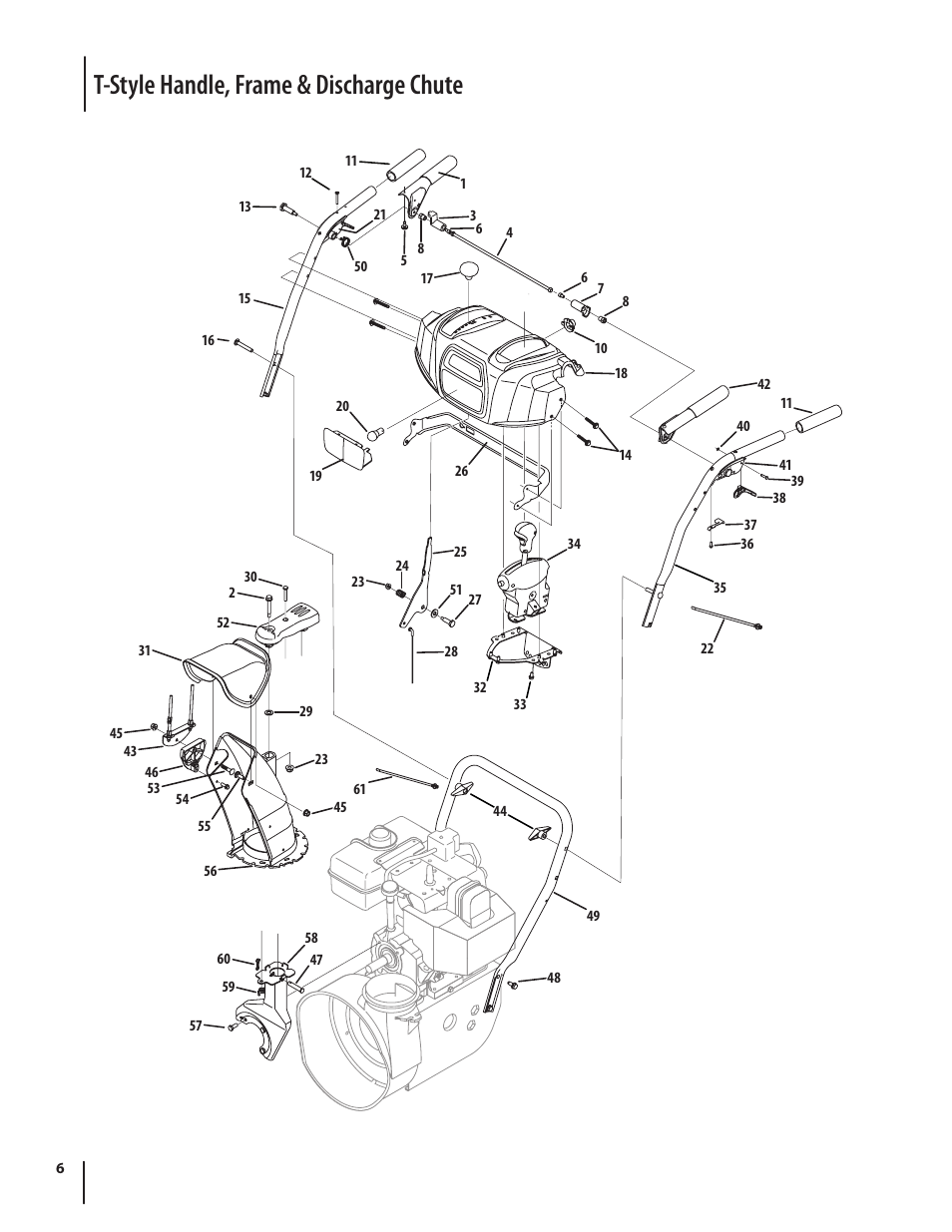 T-style handle, frame & discharge chute | Cub Cadet 528 SWE User Manual | Page 6 / 12