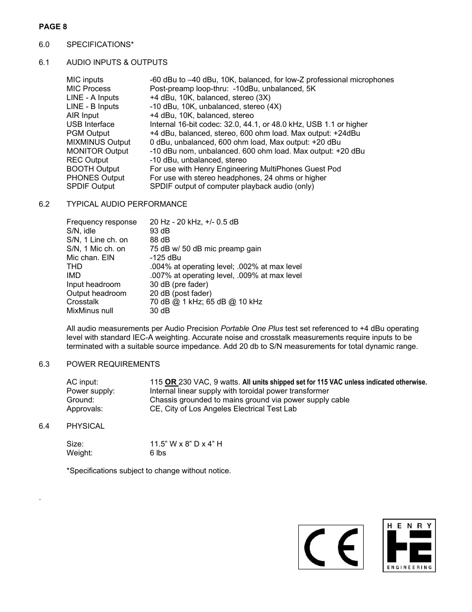 Henry Engineering SIXMIX User Manual | Page 8 / 9