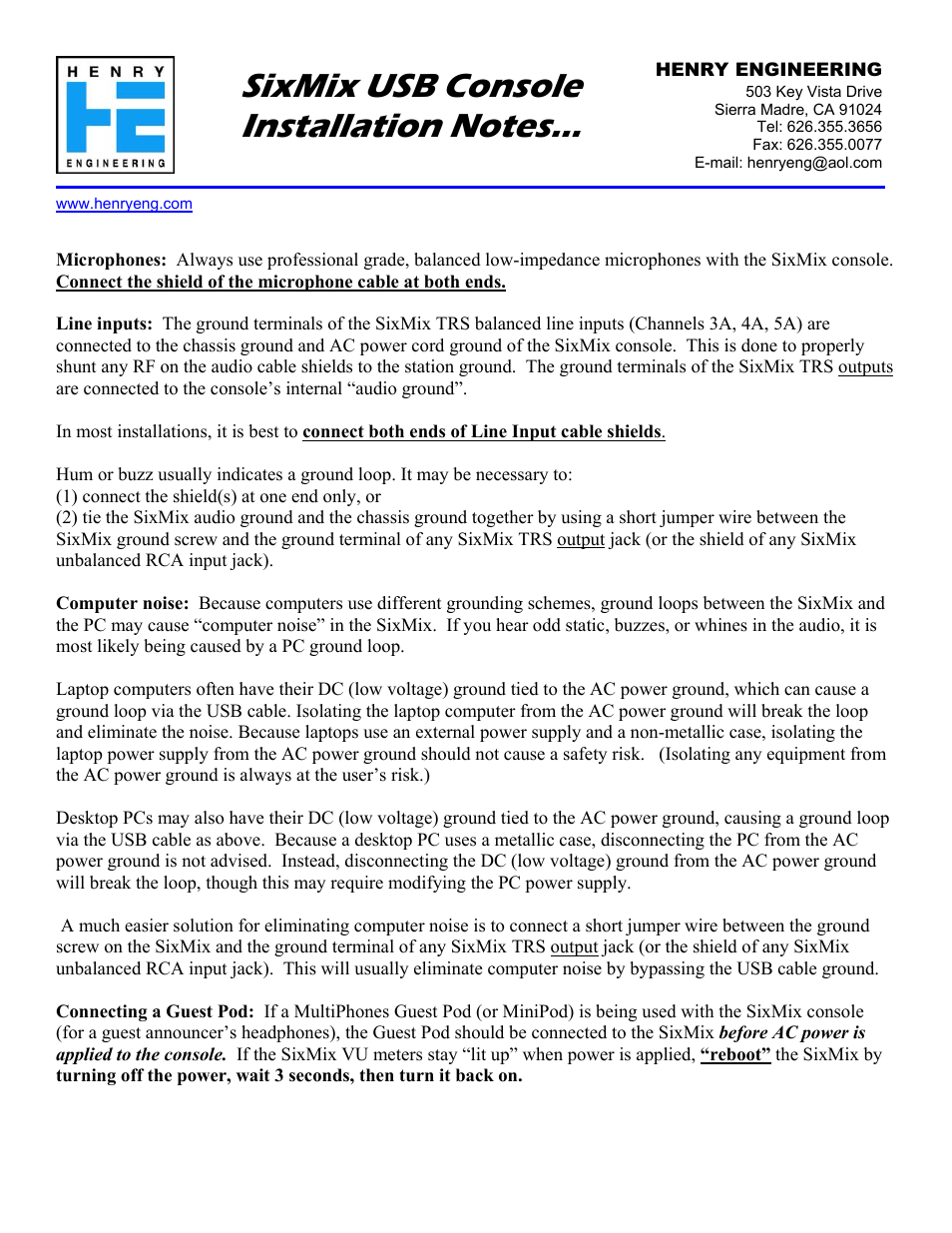 Henry Engineering SIXMIX User Manual | Page 9 / 9