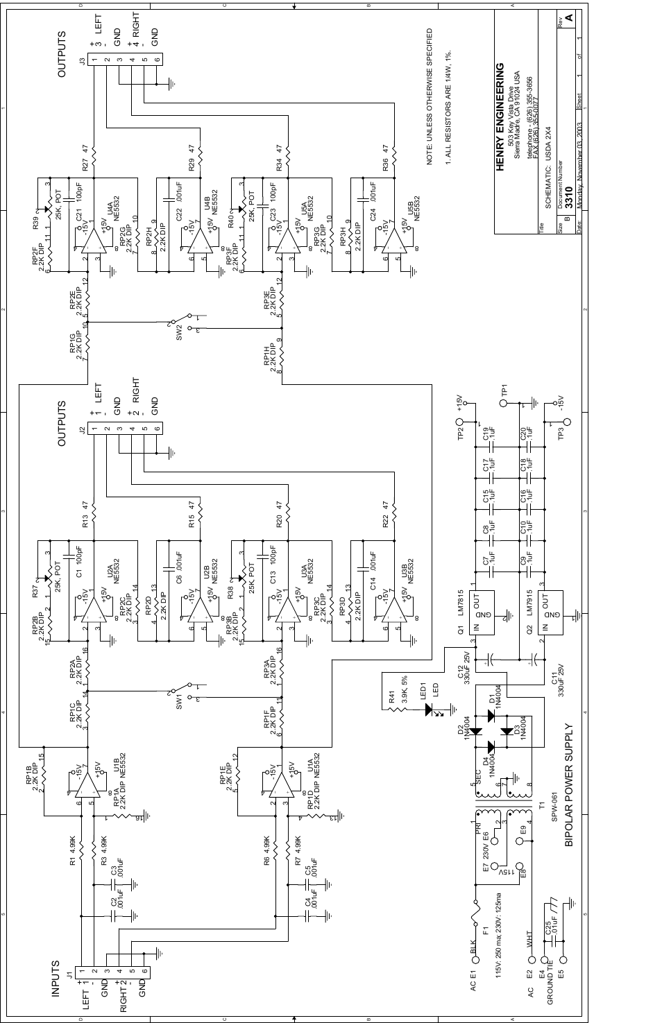 Bip o lar power supply, Inputs out puts, Out puts | 3310 a, Henry engineering | Henry Engineering USDA 2X4 User Manual | Page 2 / 2