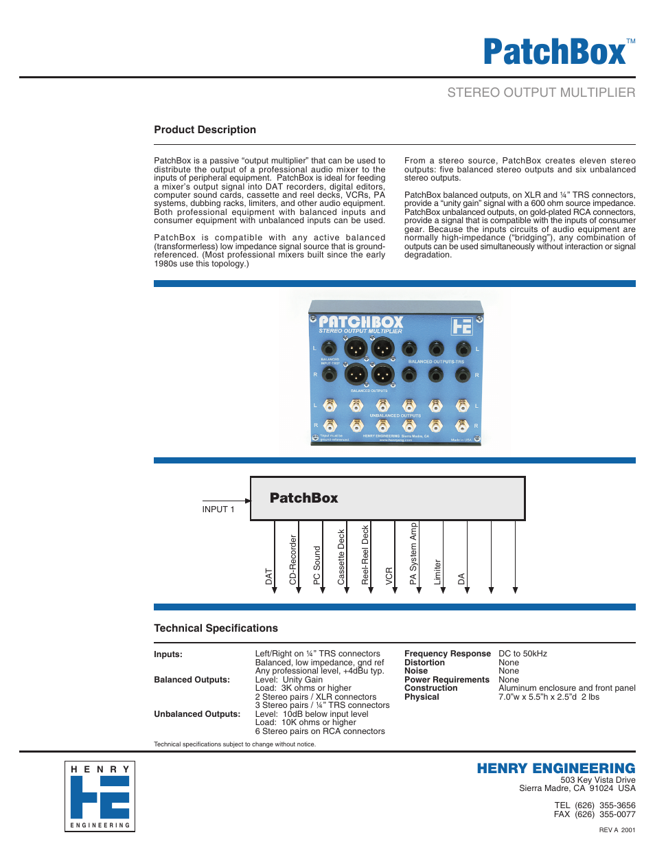 Henry Engineering Patchbox User Manual | 1 page