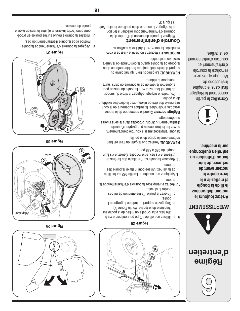 Régime d’entretien, Aver tissement | Cub Cadet 769-03268 User Manual | Page 39 / 56