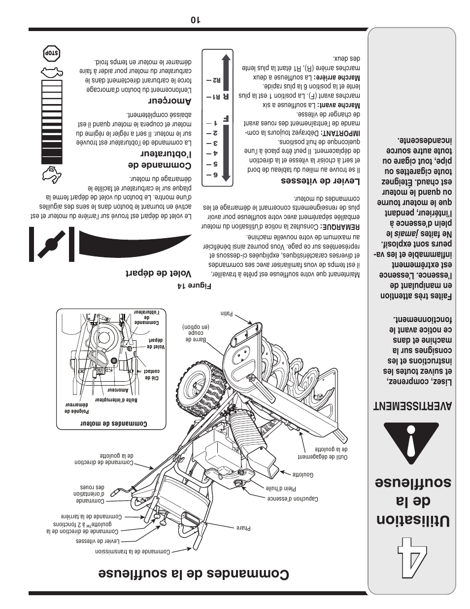 Utilisation de la souffleuse, Commandes de la souffleuse, Aver tissement | Cub Cadet 769-03268 User Manual | Page 47 / 56