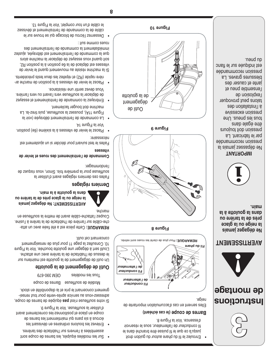 Ins tru ctio ns de mon tag e, Aver tissement | Cub Cadet 769-03268 User Manual | Page 49 / 56