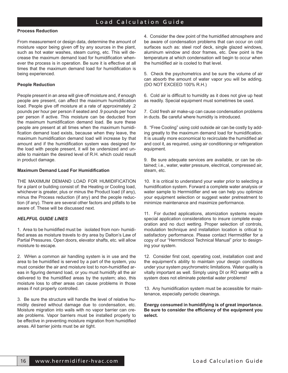 Herrmidifier Load Calculator User Manual | Page 16 / 22