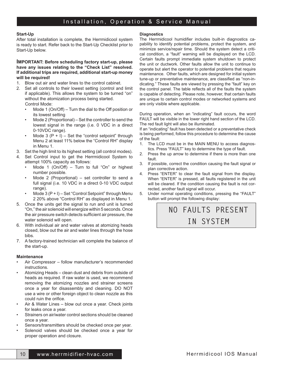 No faults present in system | Herrmidifier Herrmidicool User Manual | Page 10 / 16