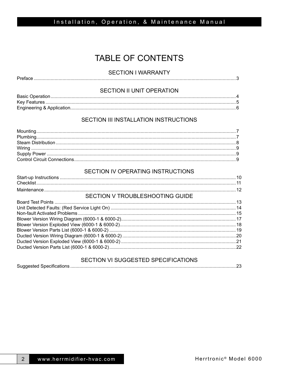 Herrmidifier Herrtronic 6000 Series User Manual | Page 2 / 24