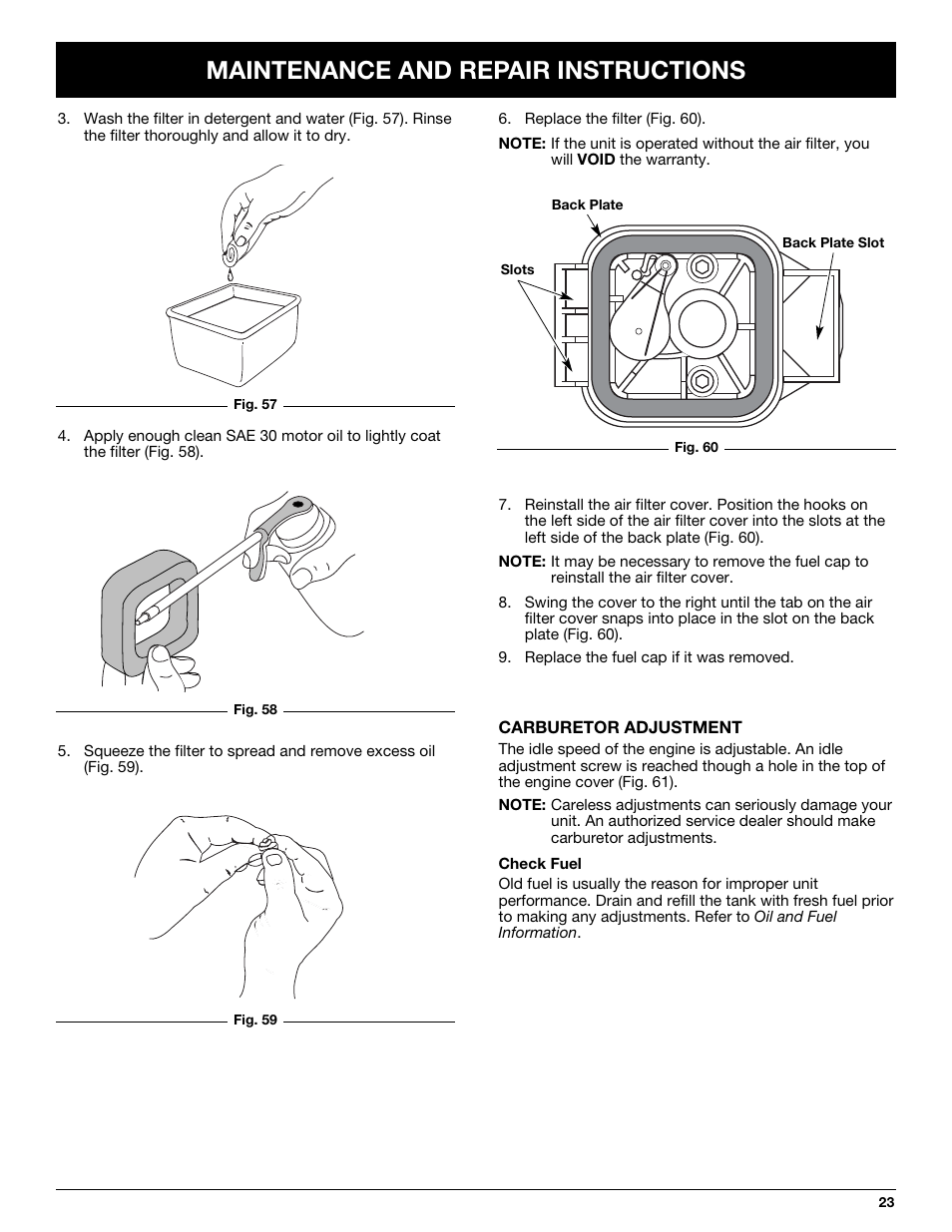 Maintenance and repair instructions | Cub Cadet CC4075 User Manual | Page 23 / 88