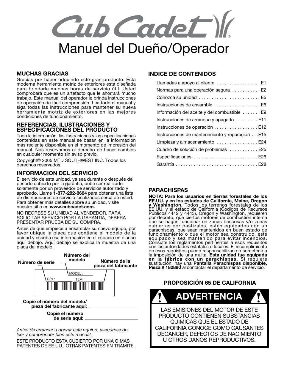 Manuel del dueño/operador, Advertencia | Cub Cadet CC4075 User Manual | Page 61 / 88