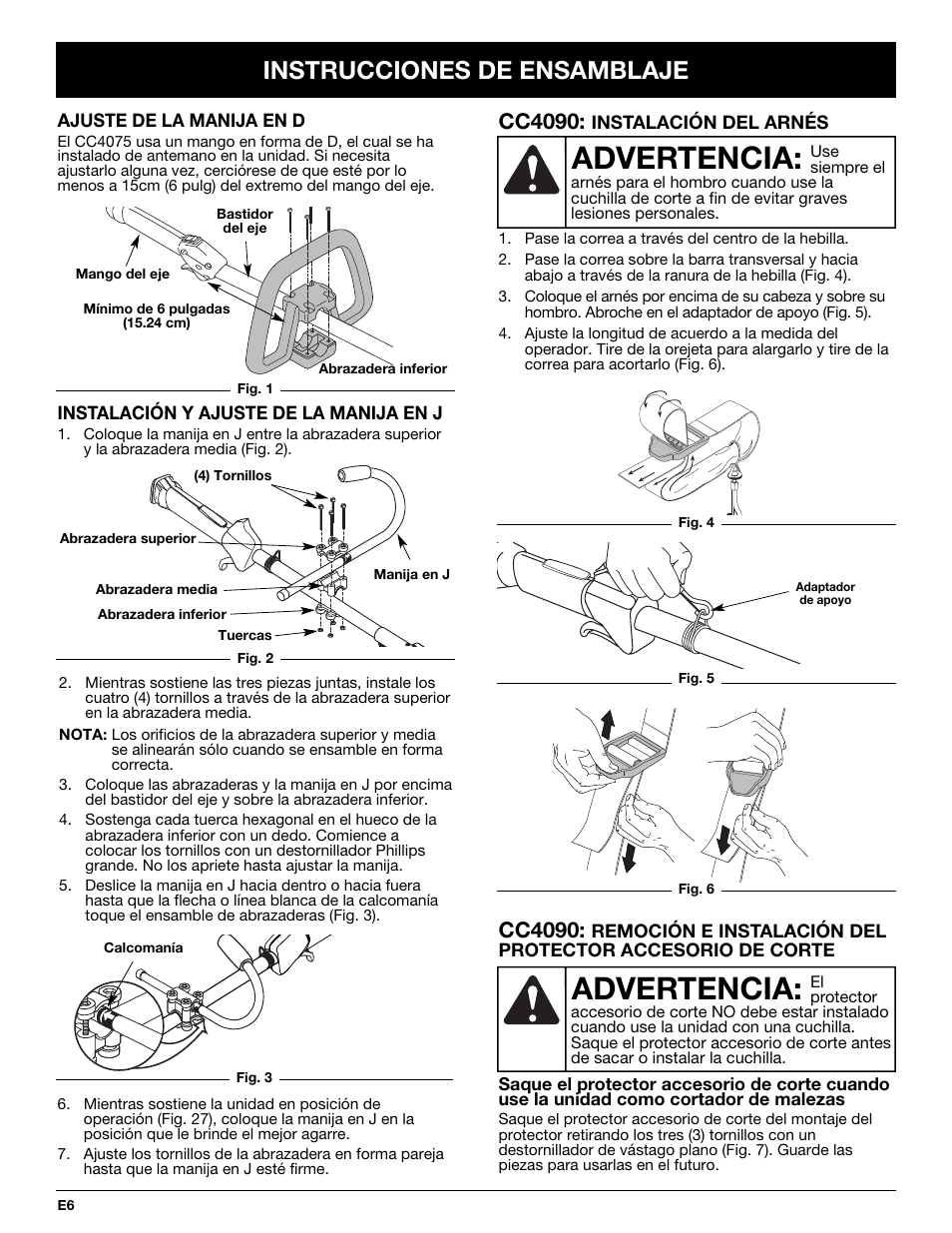 Advertencia, Instrucciones de ensamblaje, Cc4090 | Cub Cadet CC4075 User Manual | Page 66 / 88
