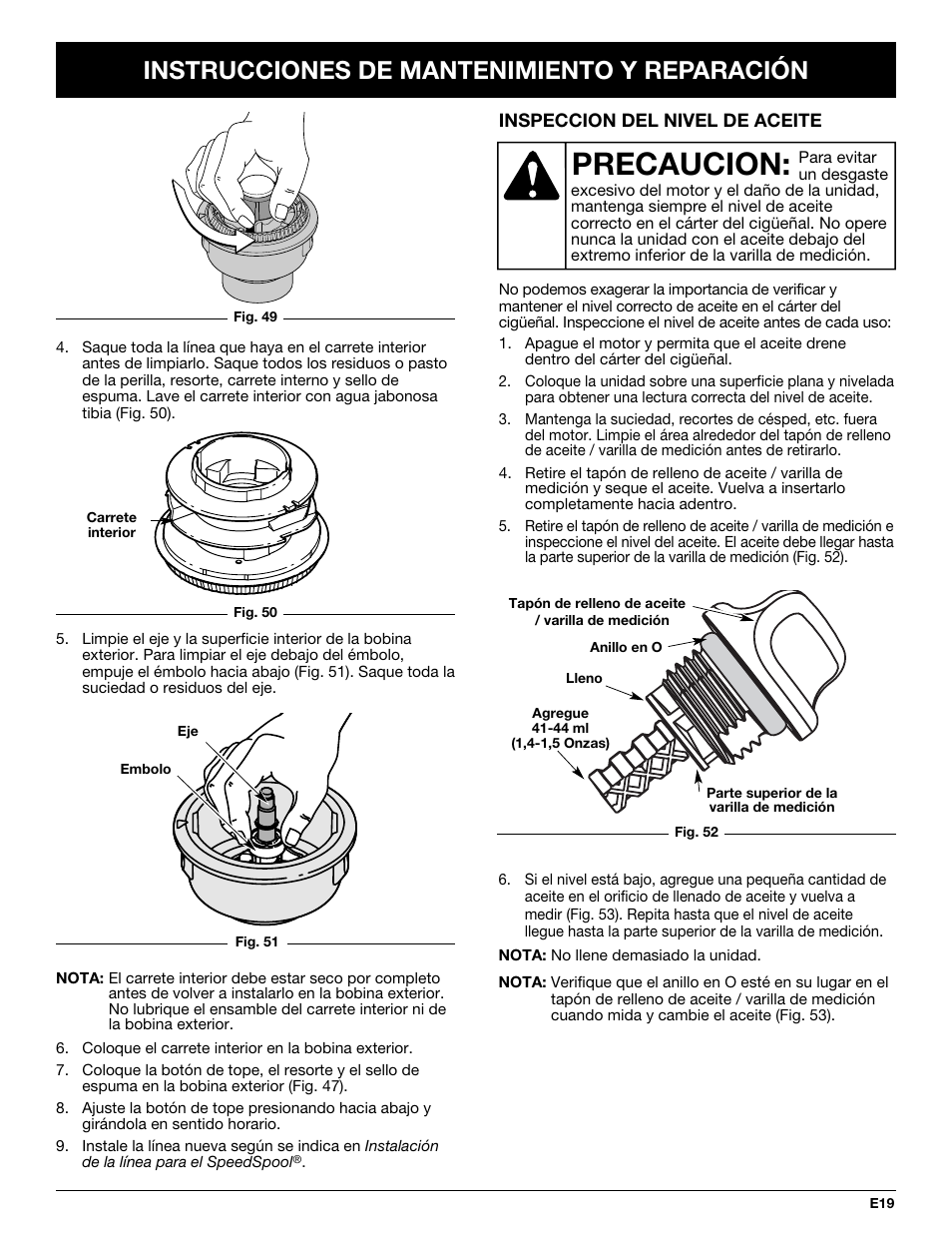 Precaucion, Instrucciones de mantenimiento y reparación | Cub Cadet CC4075 User Manual | Page 79 / 88