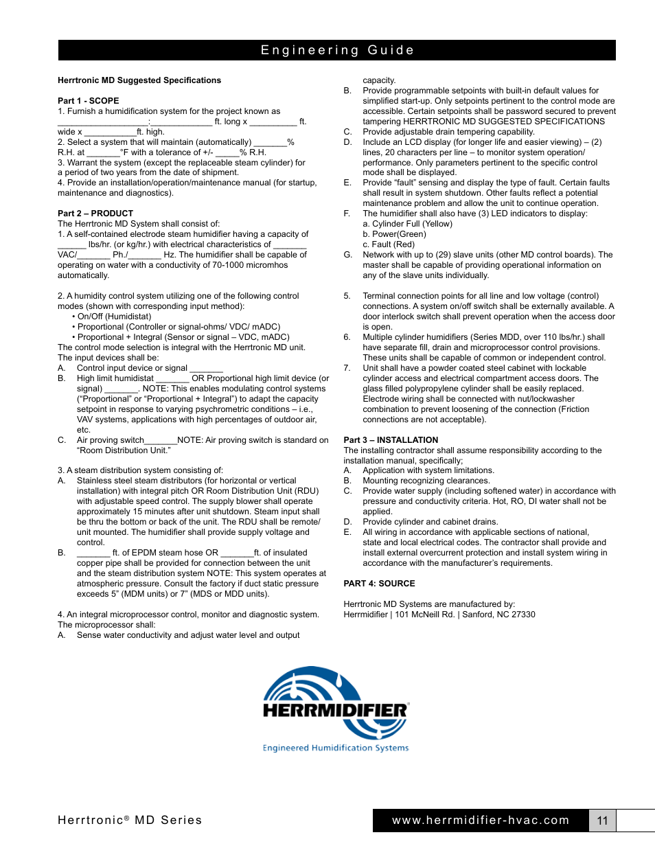 Herrtronic, Md series | Herrmidifier Herrtronic MD Engineering Guide User Manual | Page 11 / 12