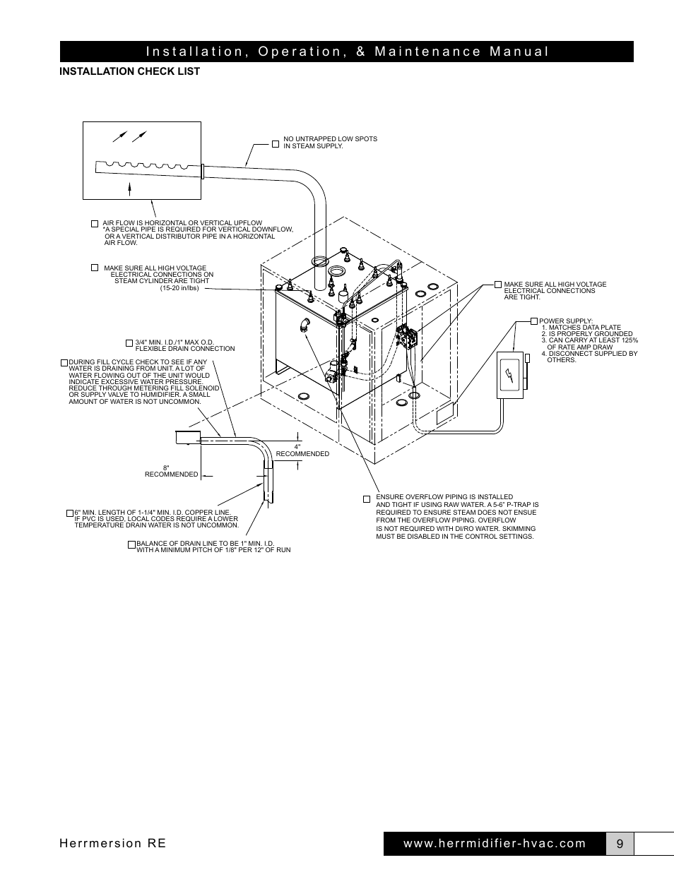 Herrmersion re, Installation check list | Herrmidifier Herrmersion RE User Manual | Page 9 / 24