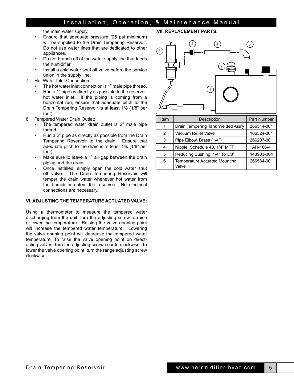 Herrmidifier Drain Tempering Reservoir User Manual | Page 5 / 6