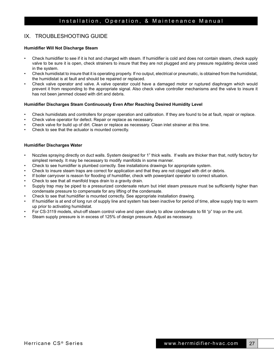 Ix. troubleshooting guide | Herrmidifier Herricane CS User Manual | Page 27 / 28