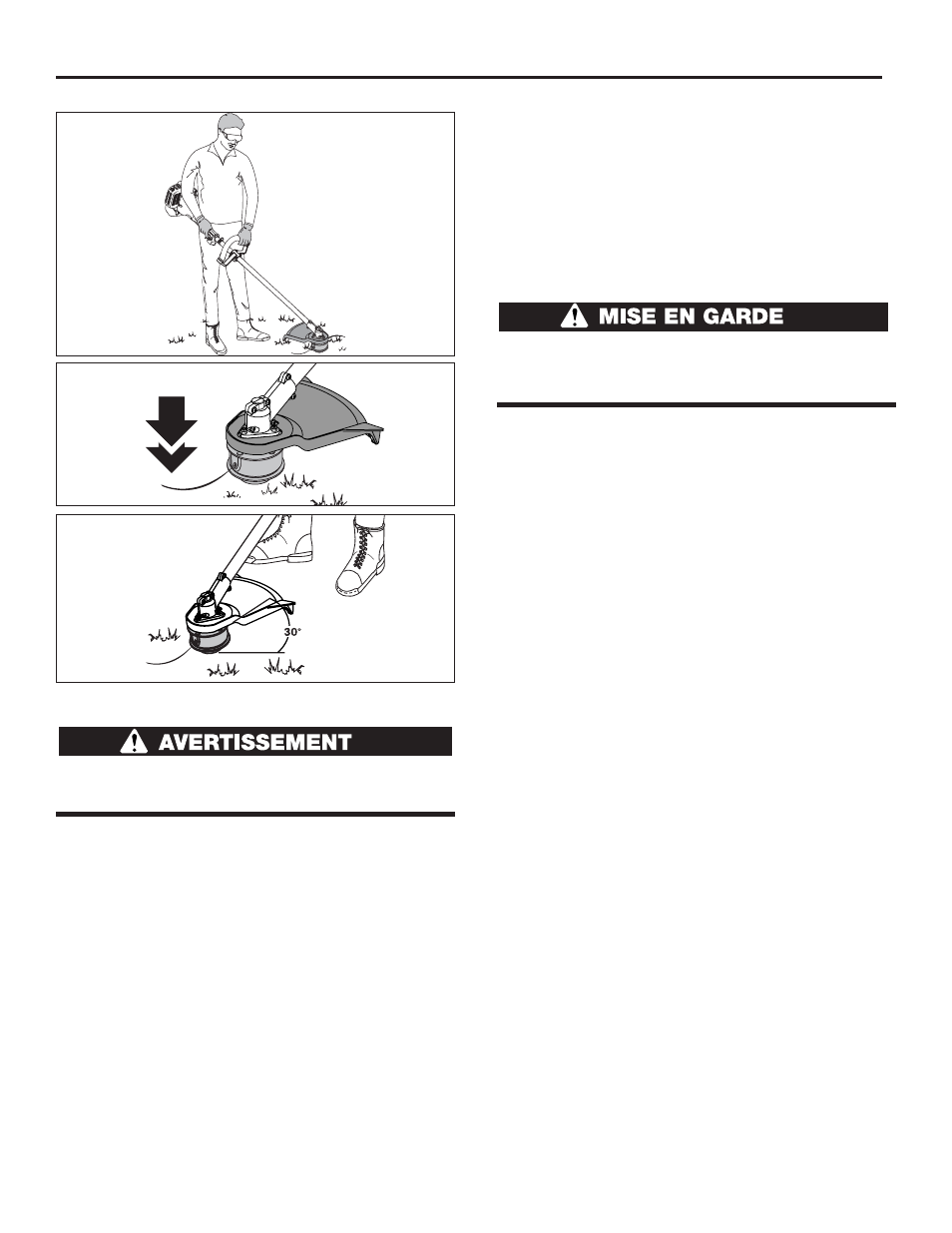 Fonctionnement (suite), Tenue de la désherbeuse, Réglage de la longueur du fil | Conseils pour bien désherber, Coupe décorative | Cub Cadet CC3075 User Manual | Page 35 / 72