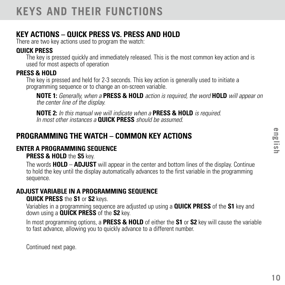 Keys and their functions | Highgear Aerial User Manual | Page 11 / 40