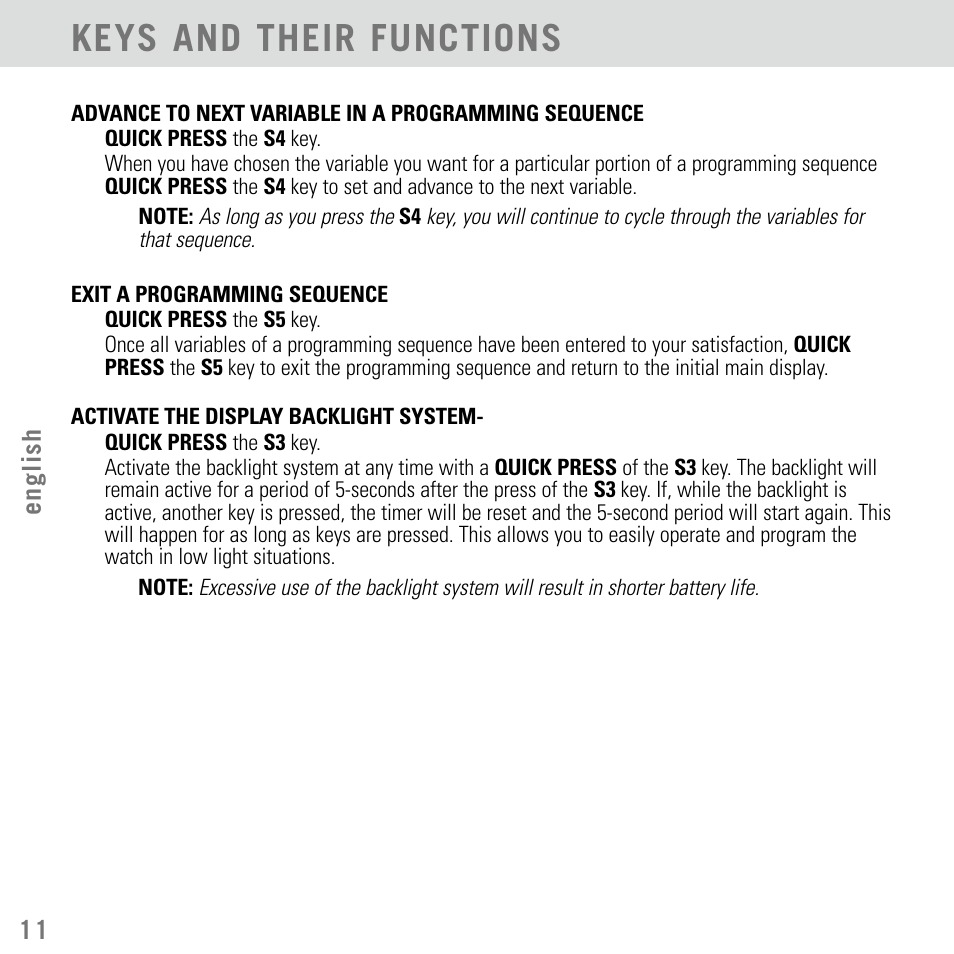 Keys and their functions | Highgear Aerial User Manual | Page 12 / 40