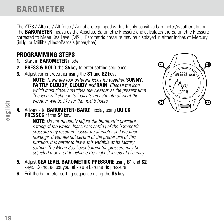 Barometer | Highgear Aerial User Manual | Page 20 / 40