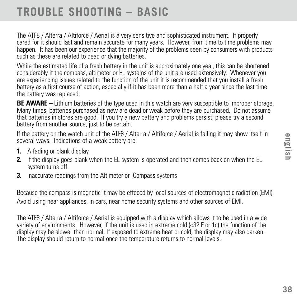 Trouble shooting – basic | Highgear Aerial User Manual | Page 39 / 40