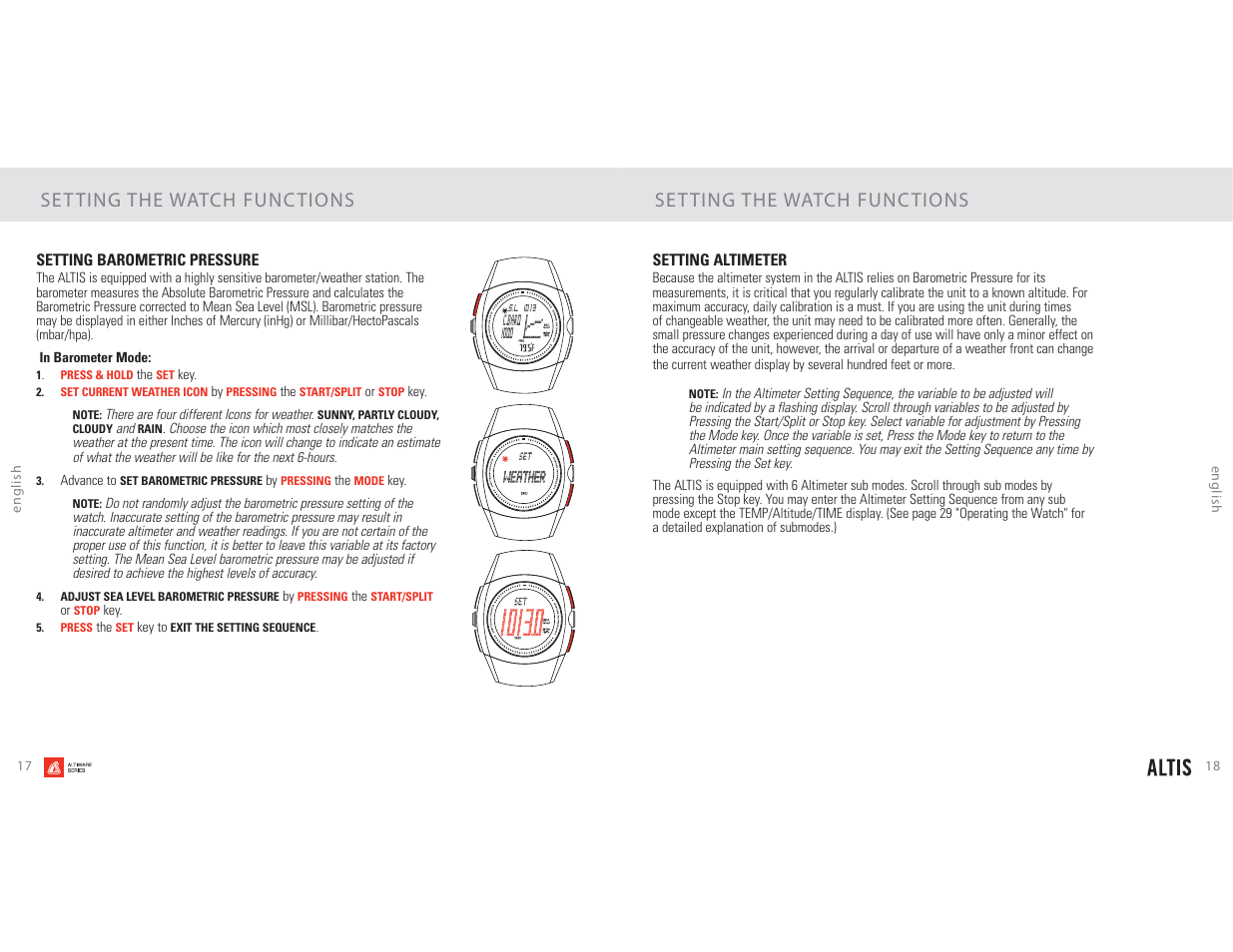 Set ting the watch func tions | Highgear Altis User Manual | Page 10 / 23