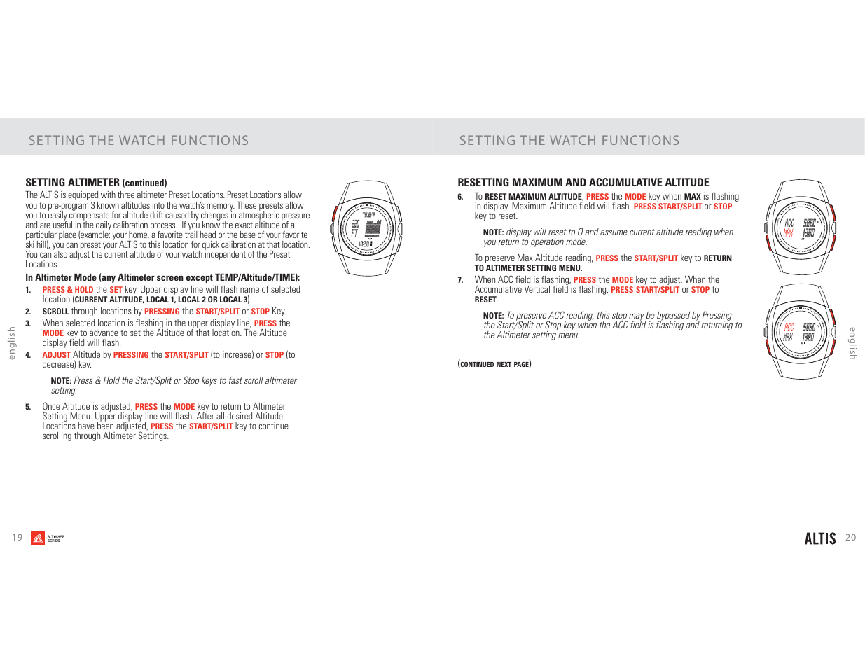 Set ting the watch func tions | Highgear Altis User Manual | Page 11 / 23