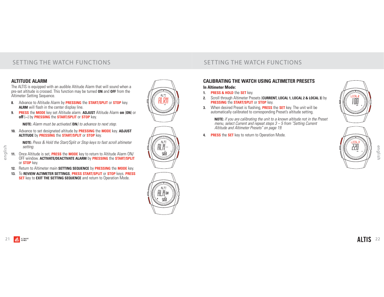 Set ting the watch func tions | Highgear Altis User Manual | Page 12 / 23