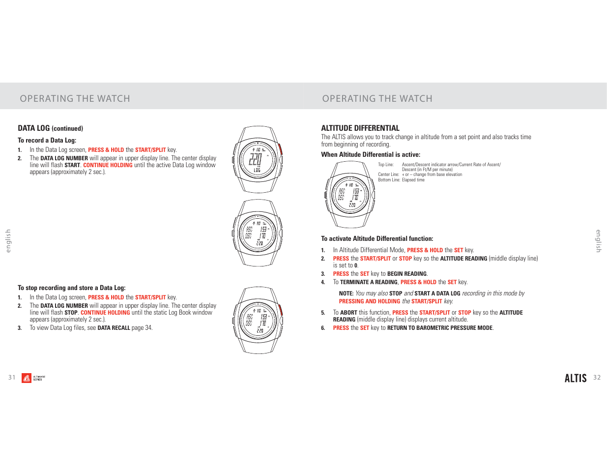 Operating the watch | Highgear Altis User Manual | Page 17 / 23