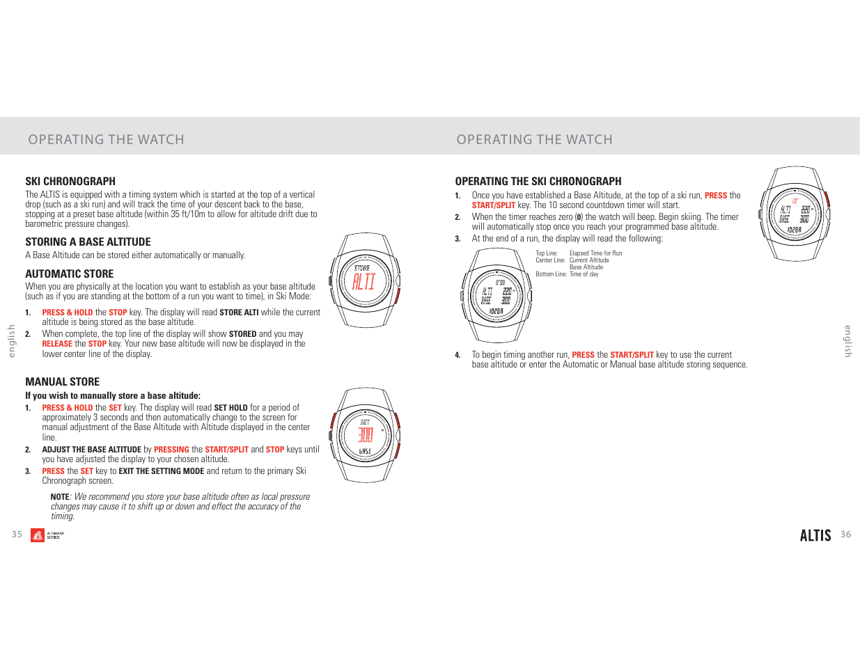 Operating the watch | Highgear Altis User Manual | Page 19 / 23