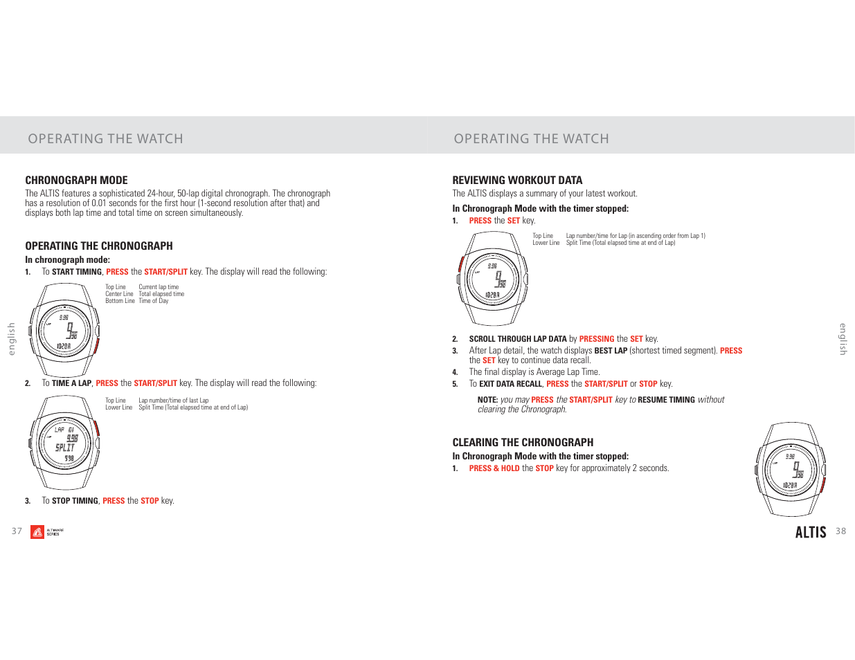 Operating the watch | Highgear Altis User Manual | Page 20 / 23
