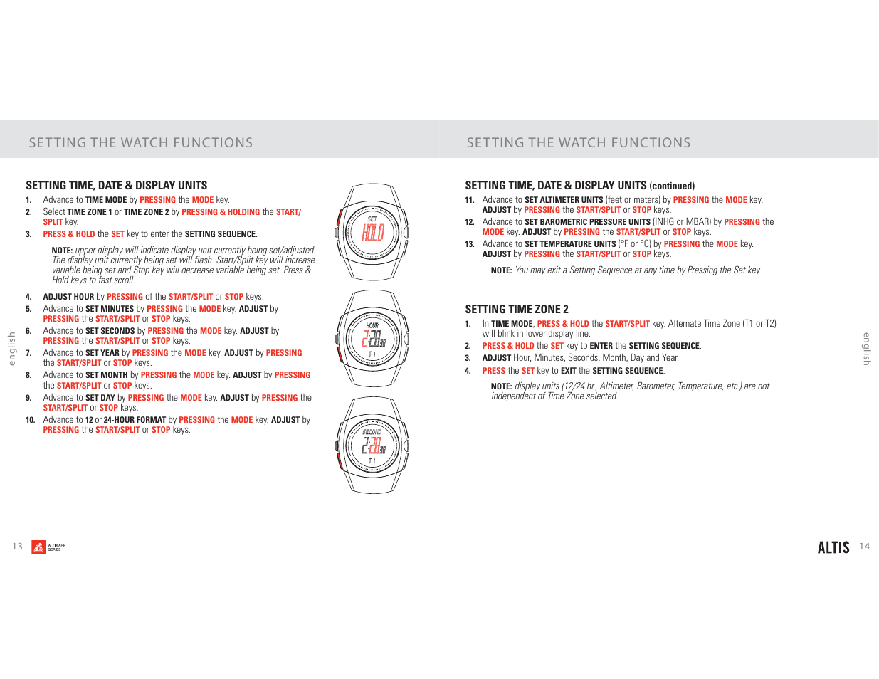 Set ting the watch func tions | Highgear Altis User Manual | Page 8 / 23