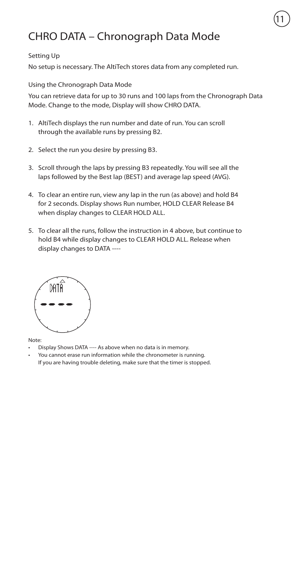 Chro - chronograph, Chro data – chronograph data mode | Highgear AltiTech 1 User Manual | Page 12 / 13