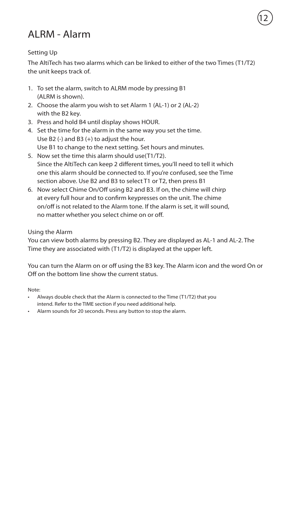 Chro data – chronograph data mode, Alrm - alarm | Highgear AltiTech 1 User Manual | Page 13 / 13